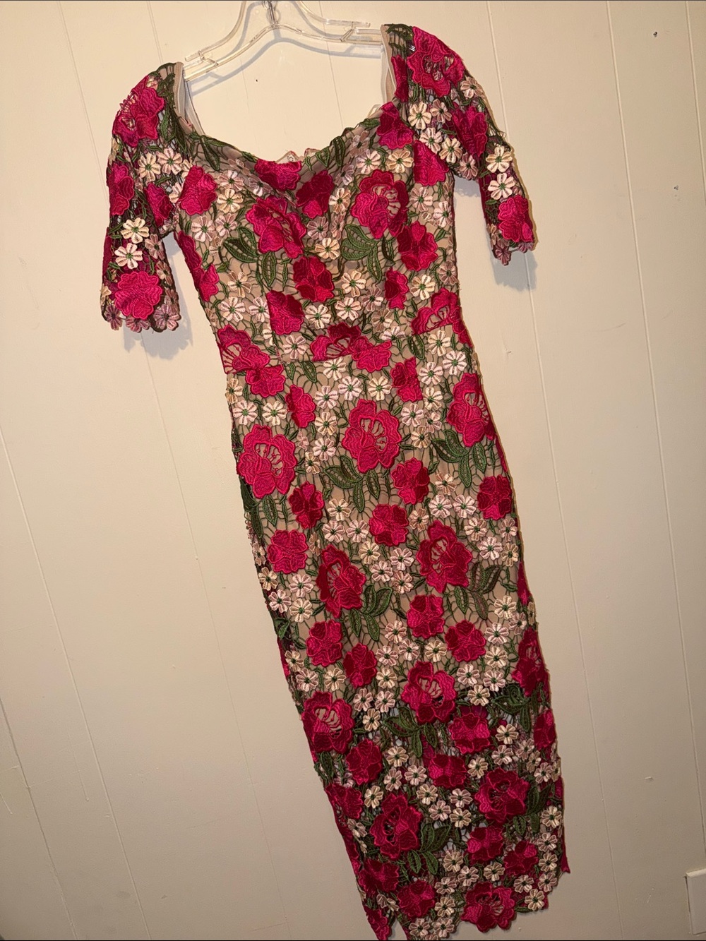 Xscape Pink and Cream Floral Lace Midi Dress - Picture 3 of 13